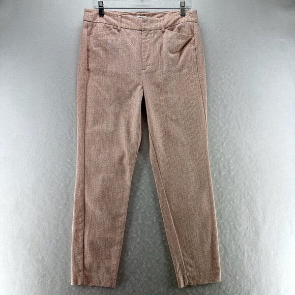 Nine West Pants Womens 10 Slim Ankle Printed Trouser Stretch Cotton Blend Orange - Picture 1 of 11